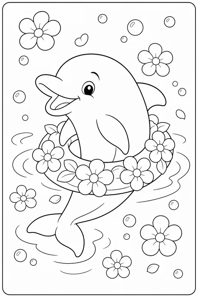 Cute Dolphin Dolphin Flower Float coloring page