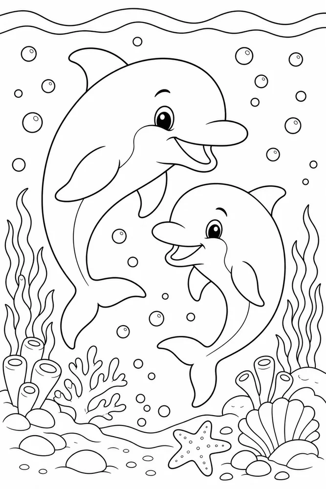 Cute Dolphin Dolphin Friendly Pair coloring page