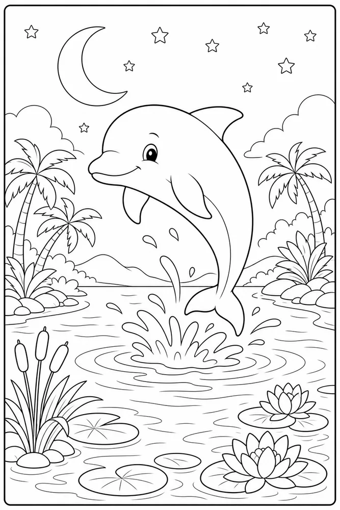 Cute Dolphin Dolphin Moon Lagoon coloring page