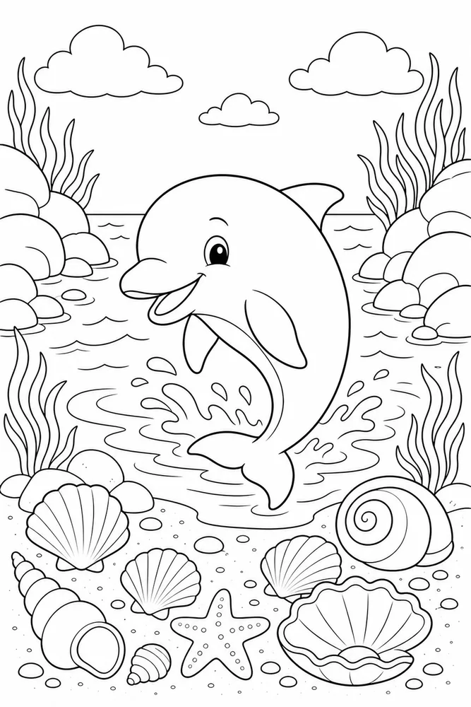 Cute Dolphin Dolphin Shell Cove coloring page