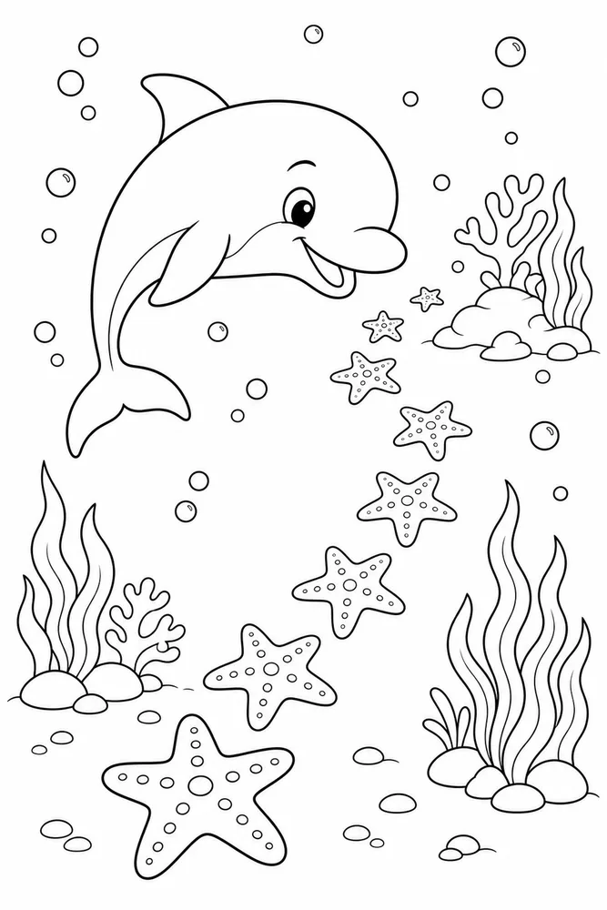 Cute Dolphin Dolphin Starfish Path coloring page