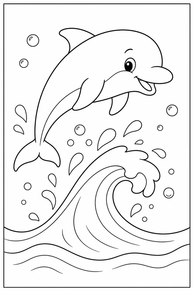 Cute Dolphin Coloring Pages preview: Cute Dolphin Dolphin Wave Jump coloring page