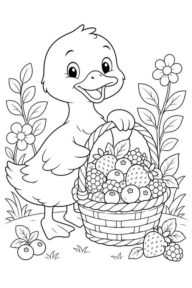 Cute Duck Duck Berry Basket coloring page