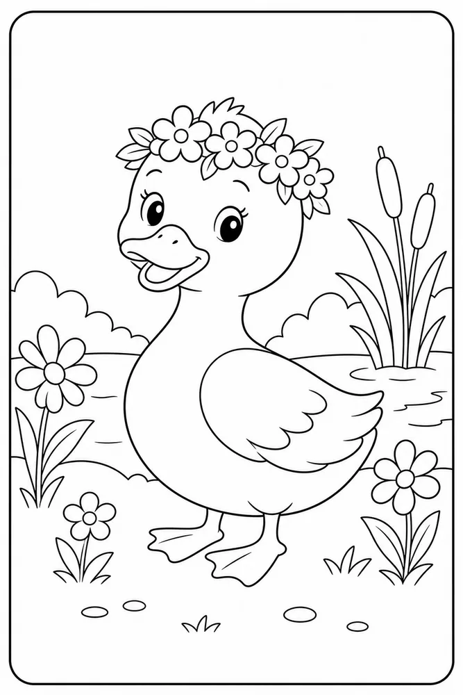 Cute Duck Duck Flower Crown coloring page