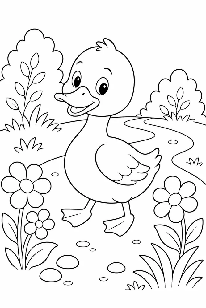 Cute Duck Duck Garden Path coloring page