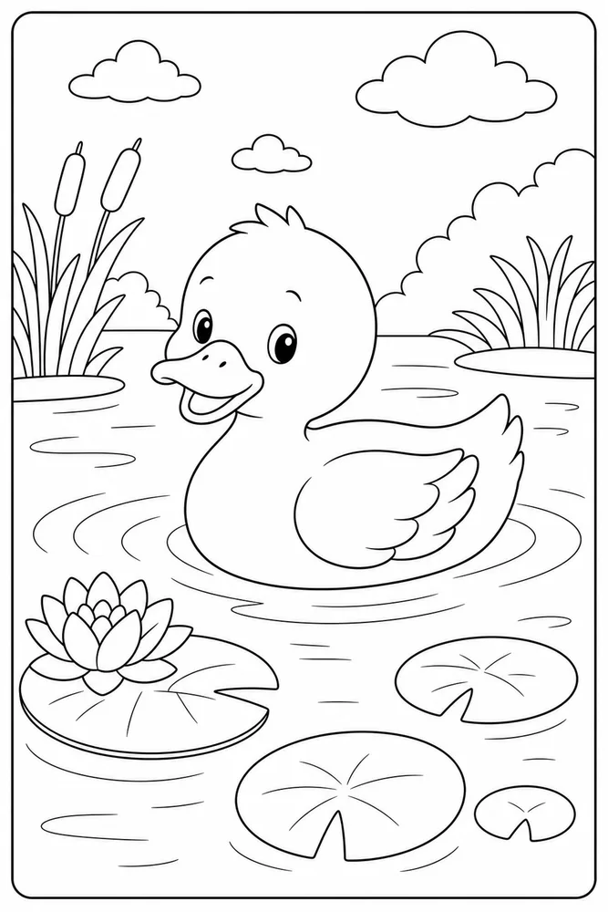 Cute Duck Duck Lily Pad Swim coloring page