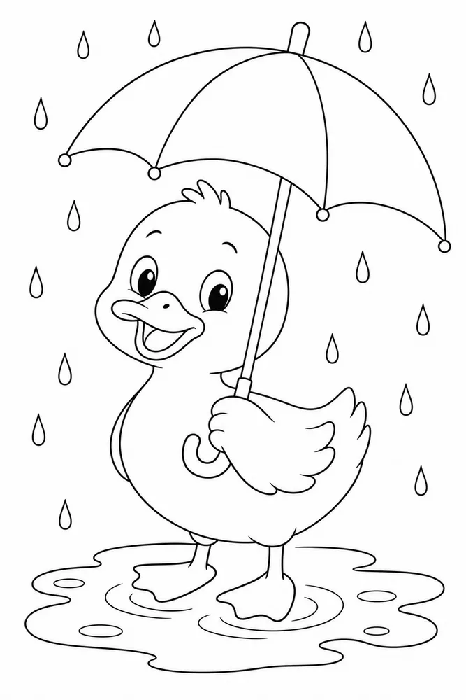 Cute Duck Duck Umbrella Puddle coloring page