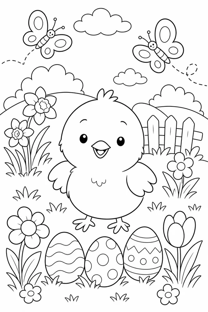 Cute Easter Chick Meadow coloring page
