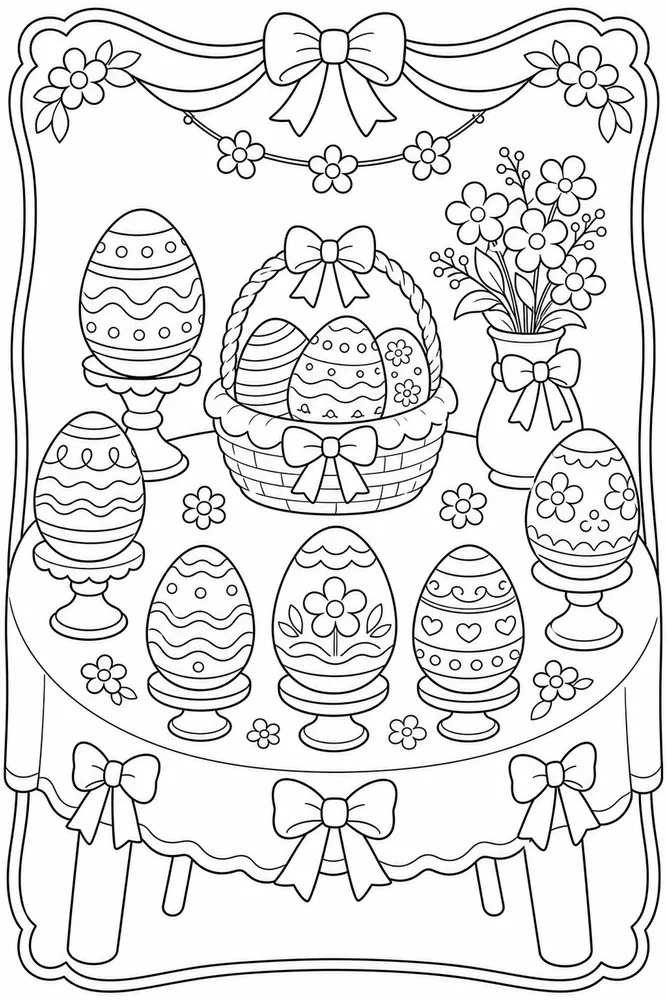 Cute Easter Decorated Egg Table coloring page
