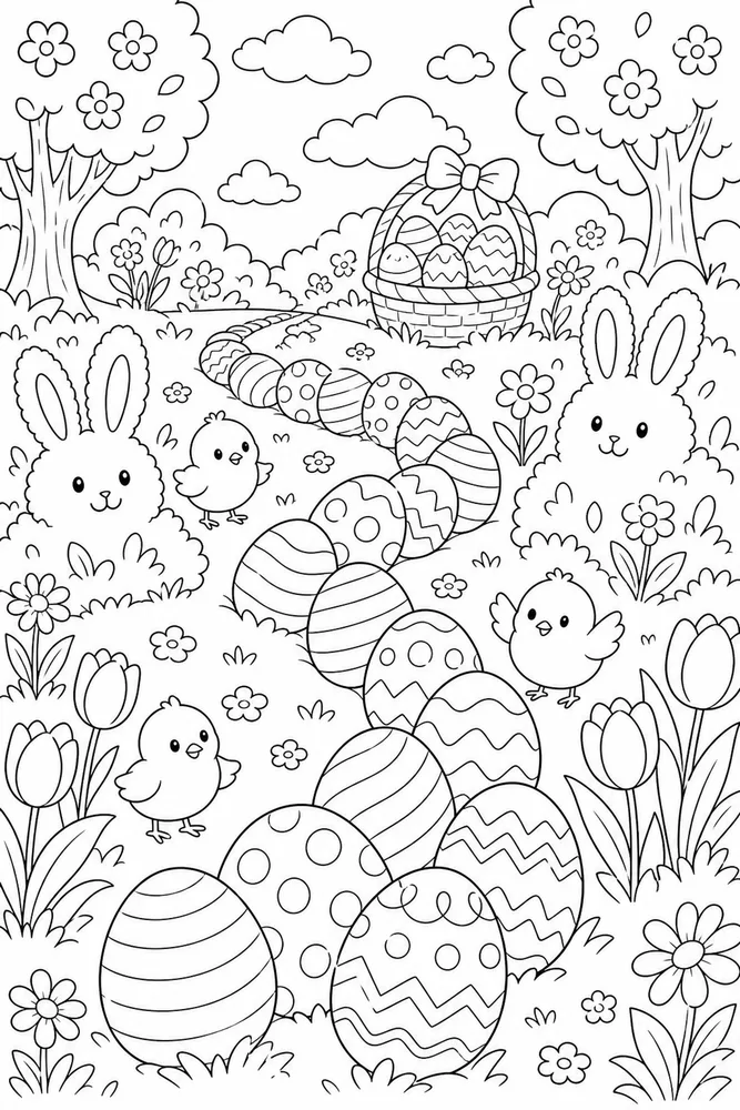 Cute Easter Rainbow Egg Path coloring page