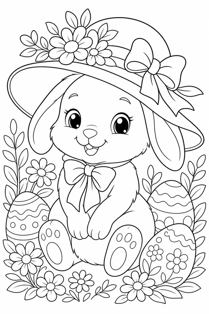 Cute Easter Spring Bonnet Portrait coloring page