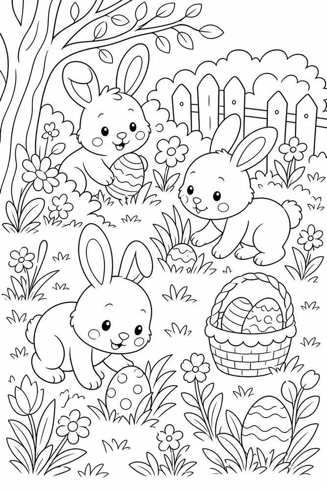 Cute Easter Spring Egg Hunt coloring page