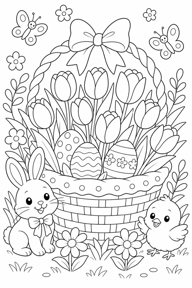Cute Easter Tulip Basket coloring page