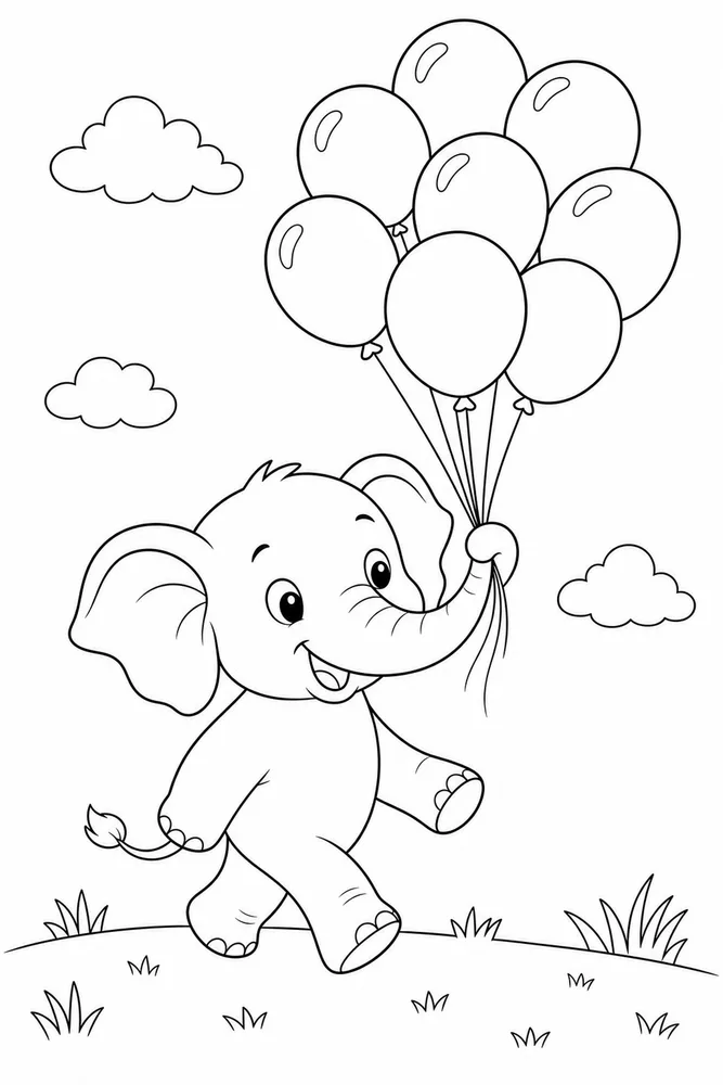 Cute Elephant Elephant Balloon Walk coloring page