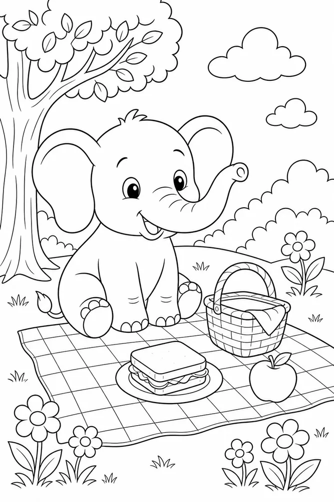 Cute Elephant Elephant Picnic Blanket coloring page