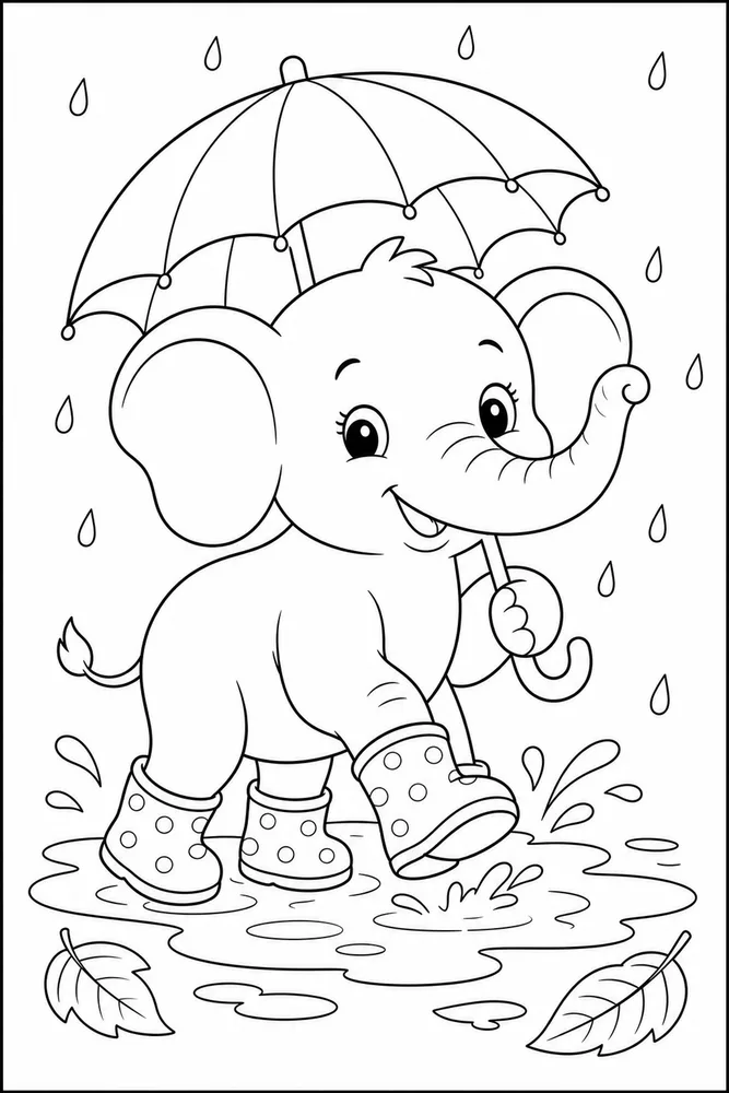 Cute Elephant Elephant Rain Boots coloring page