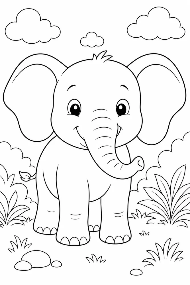 Cute Elephant Elephant Simple Portrait coloring page