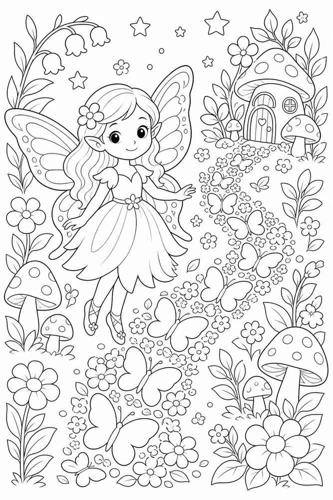 Cute Fairy Fairy Butterfly Path coloring page