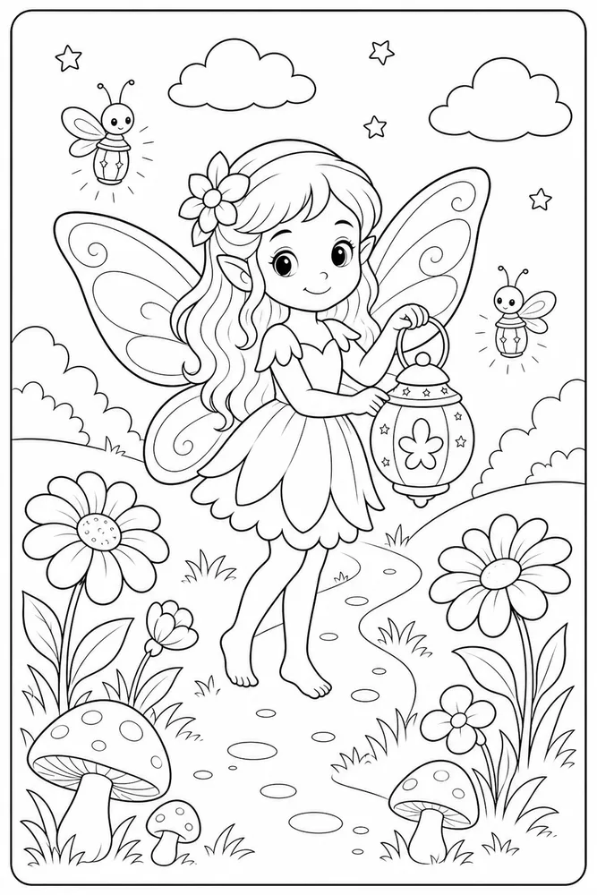 Cute Fairy Fairy Lantern Meadow coloring page