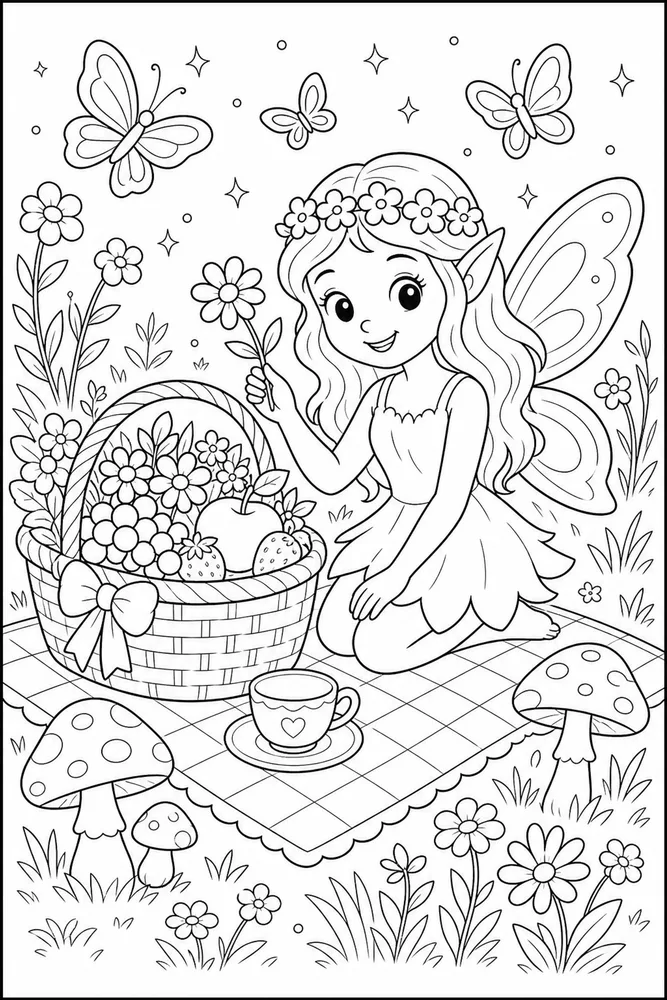 Cute Fairy Fairy Picnic Basket coloring page