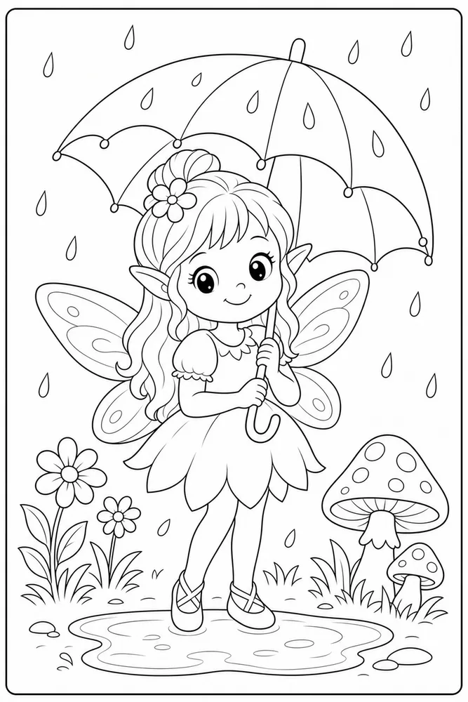 Cute Fairy Fairy Rain Umbrella coloring page
