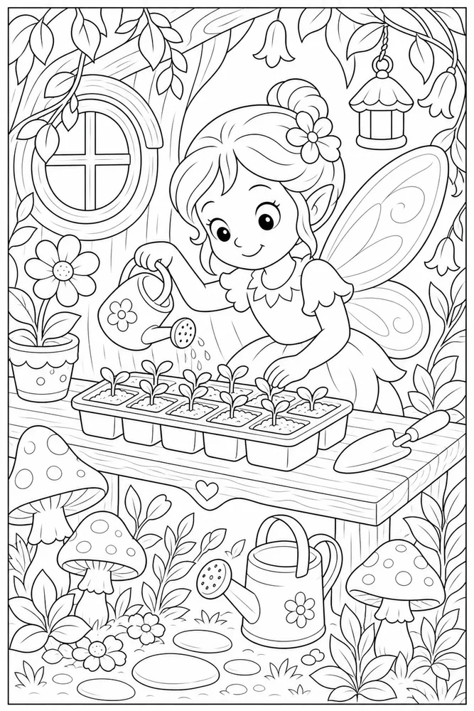 Cute Fairy Fairy Seedling Tray coloring page