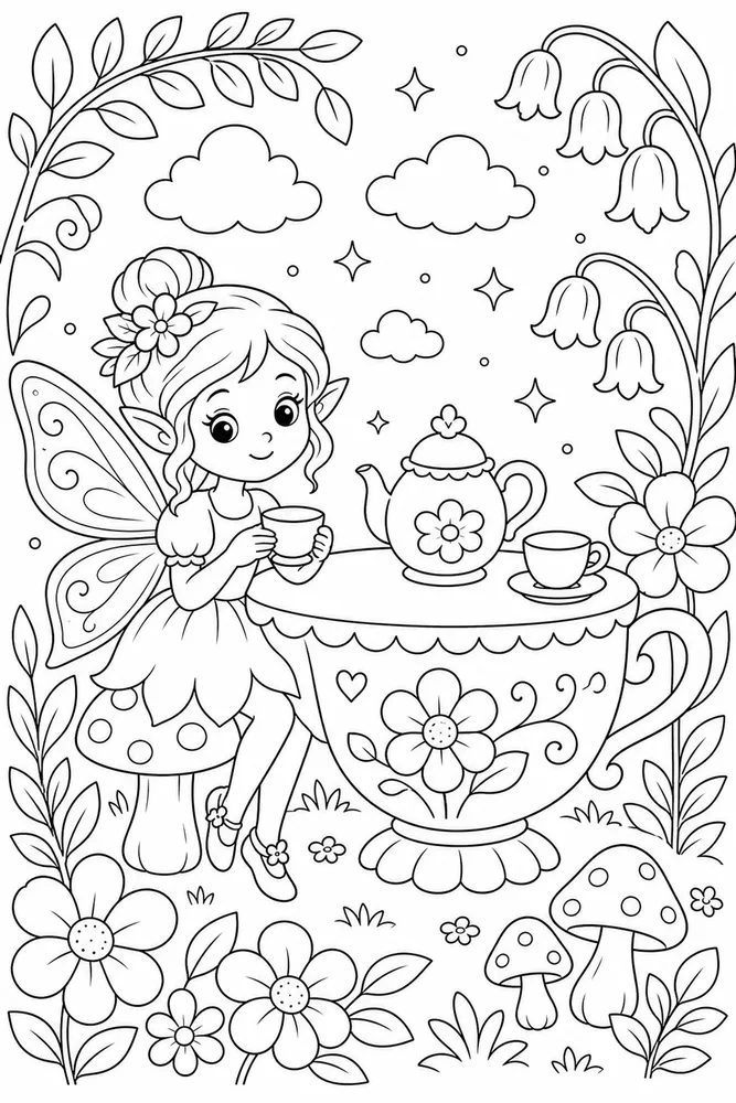 Cute Fairy Fairy Teacup Table coloring page