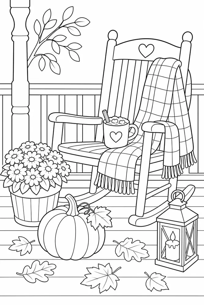 Cute Fall Cozy Scarf Porch coloring page