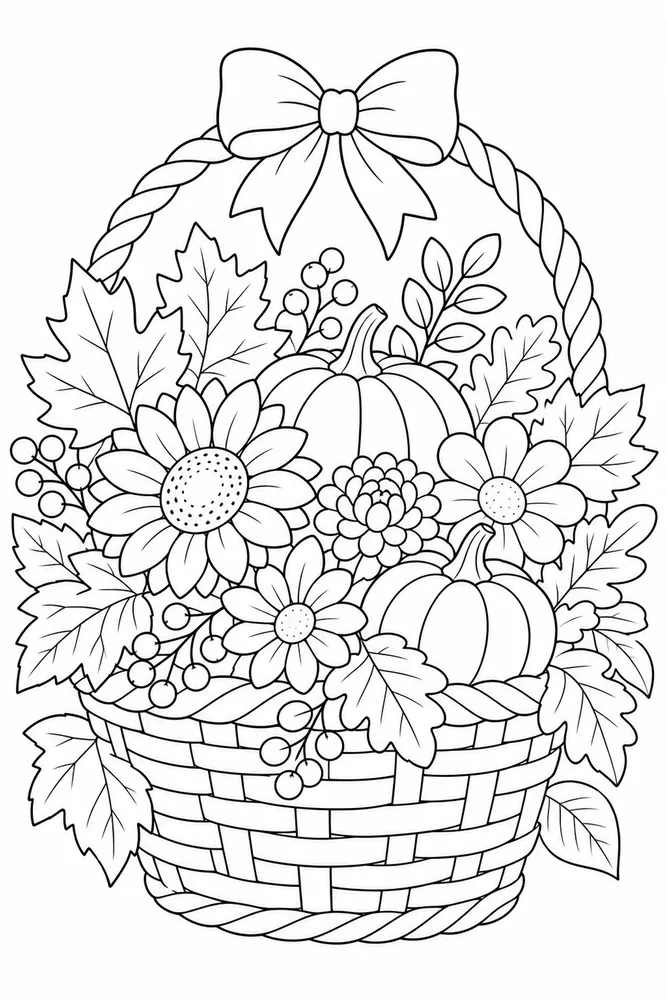 Cute Fall Fall Flower Basket coloring page