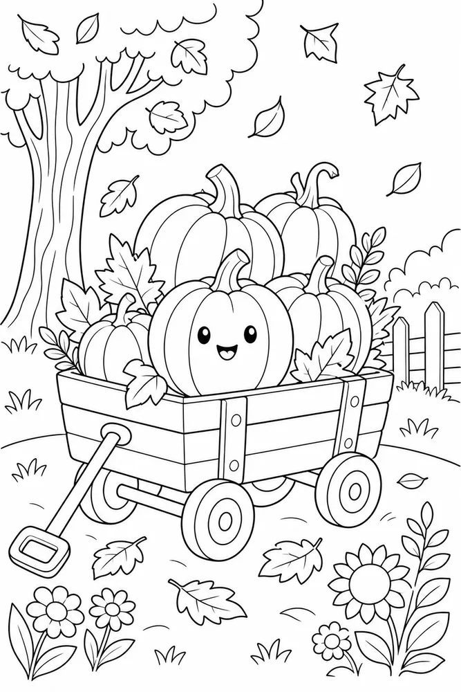 Cute Fall Pumpkin Wagon coloring page