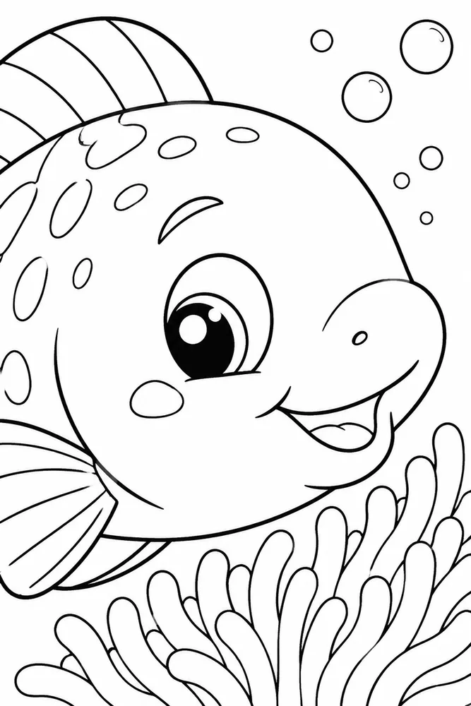 Cute Fish Cute fish close up detail coloring page