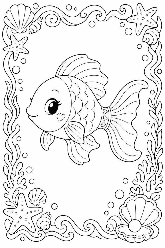 Cute Fish Cute fish decorative border coloring page