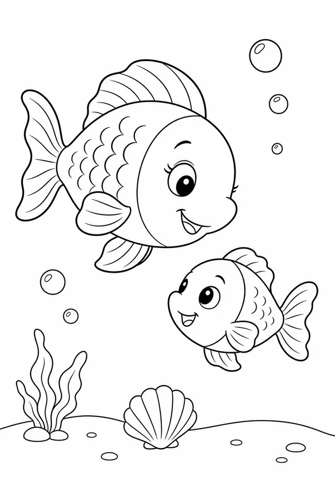 Cute Fish Cute fish family scene coloring page
