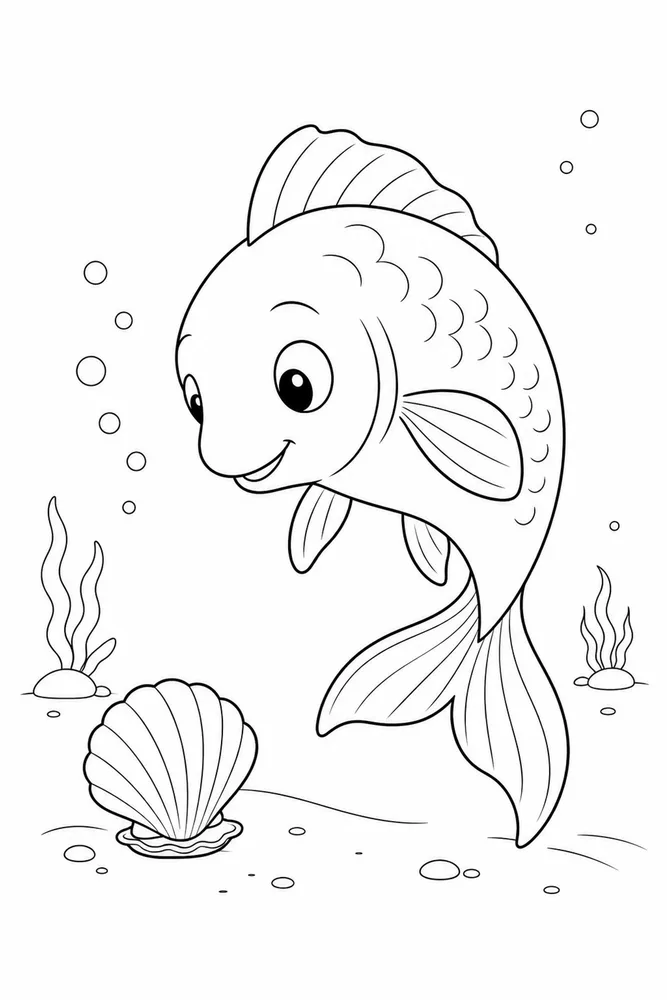 Cute Fish Coloring Pages preview: Cute Fish Cute fish front portrait coloring page
