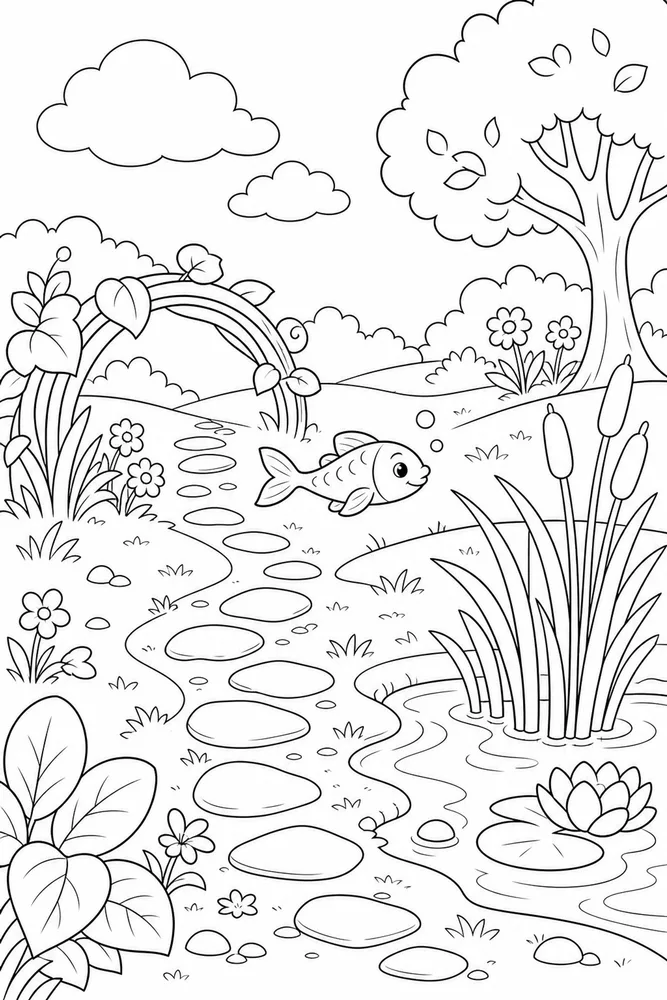Cute Fish Cute fish outdoor path coloring page