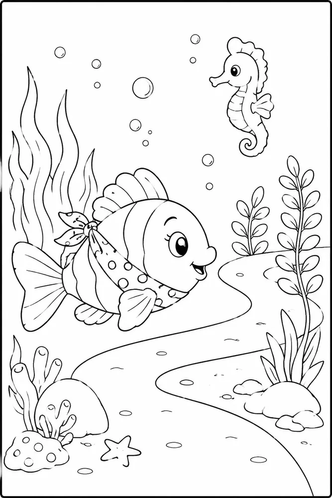 Cute Fish Cute fish simple scene coloring page