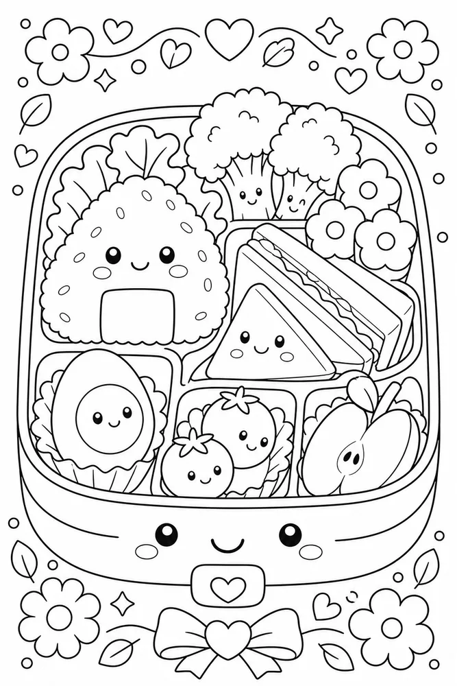 Cute Food Bento Lunch Box coloring page