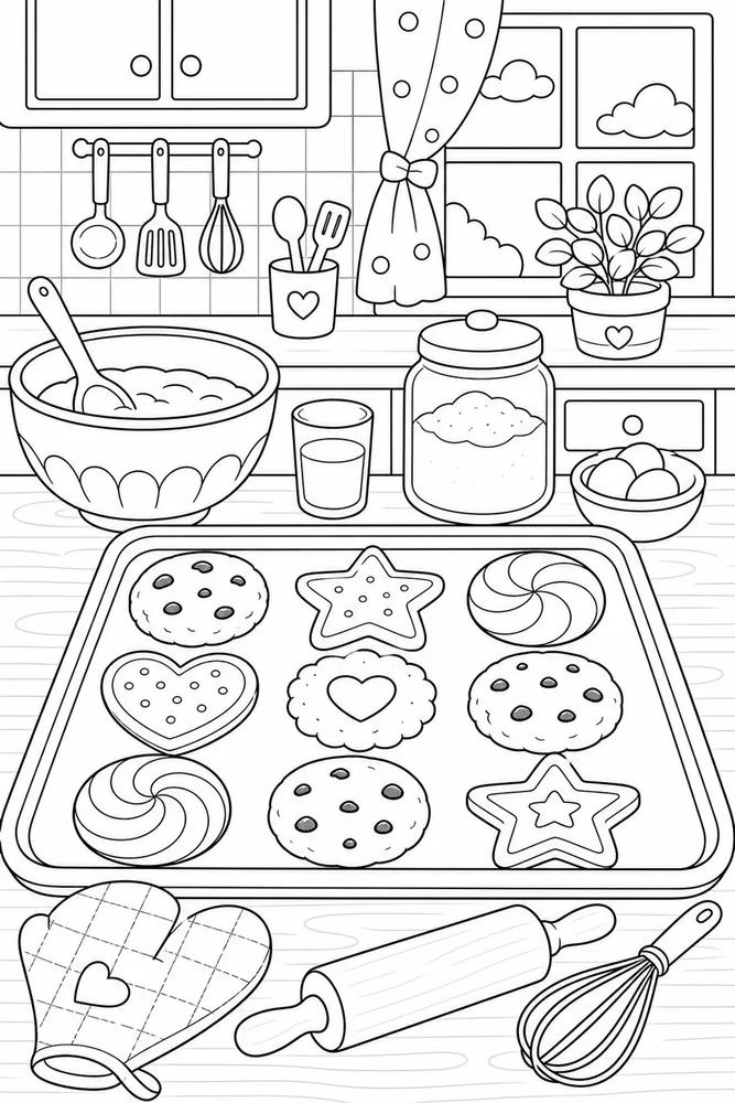 Cute Food Cookie Tray Kitchen coloring page