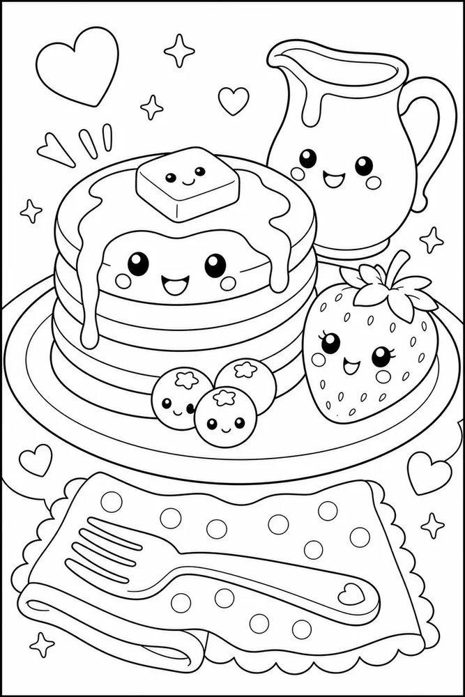 Cute Food Pancake Breakfast coloring page