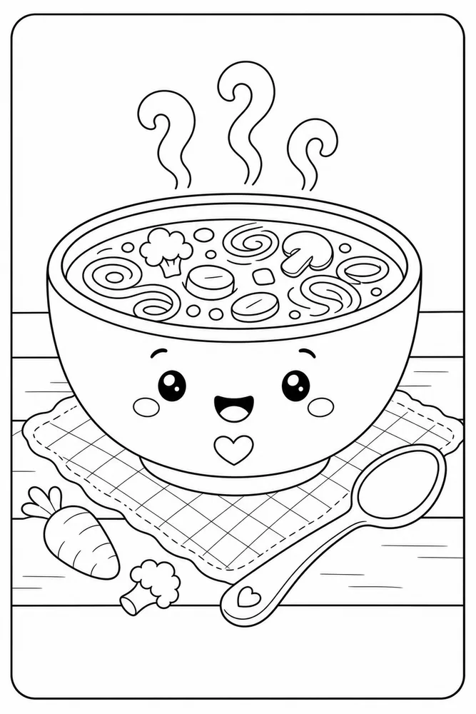 Cute Food Soup Bowl Table coloring page