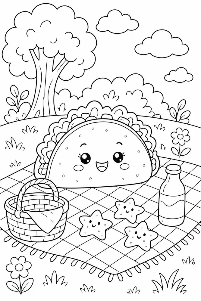 Cute Food Taco Picnic Blanket coloring page