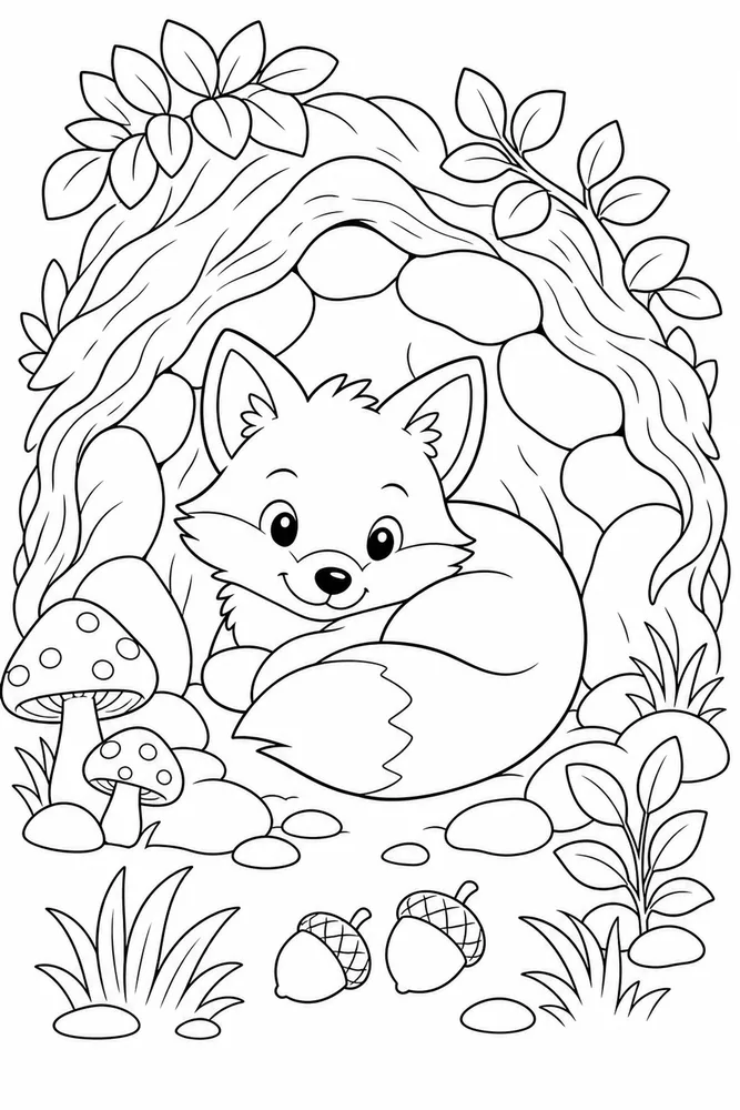 Cute Fox Fox Cozy Den coloring page