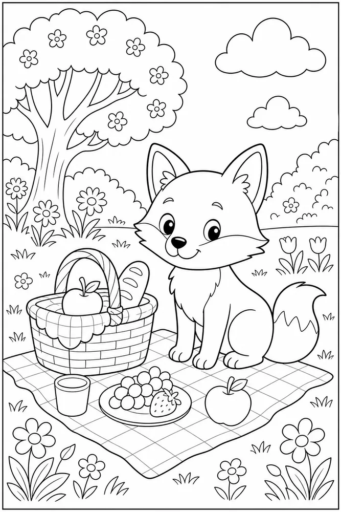 Cute Fox Fox Picnic Blanket coloring page