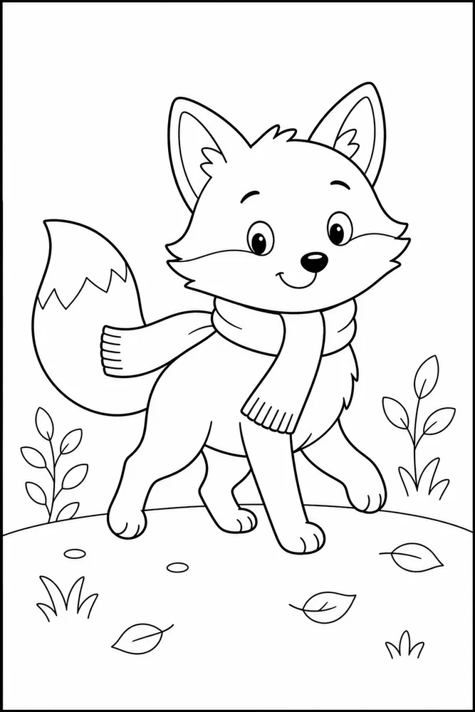 Cute Fox Fox Scarf Walk coloring page