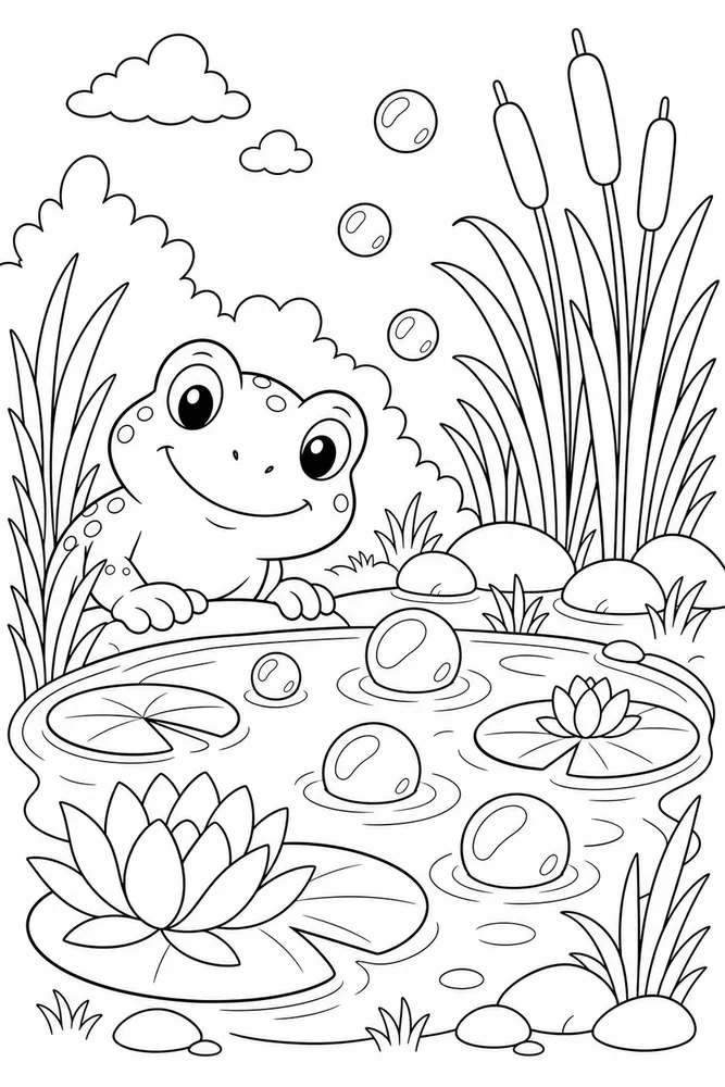 Cute Frog Frog Bubble Pond coloring page