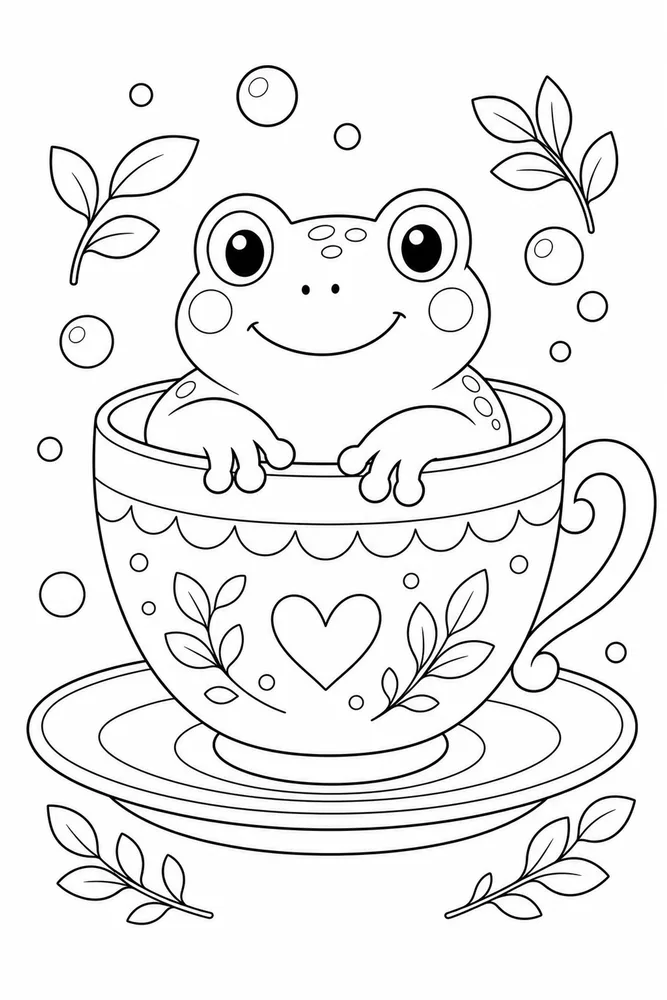 Cute Frog Frog Cozy Teacup coloring page