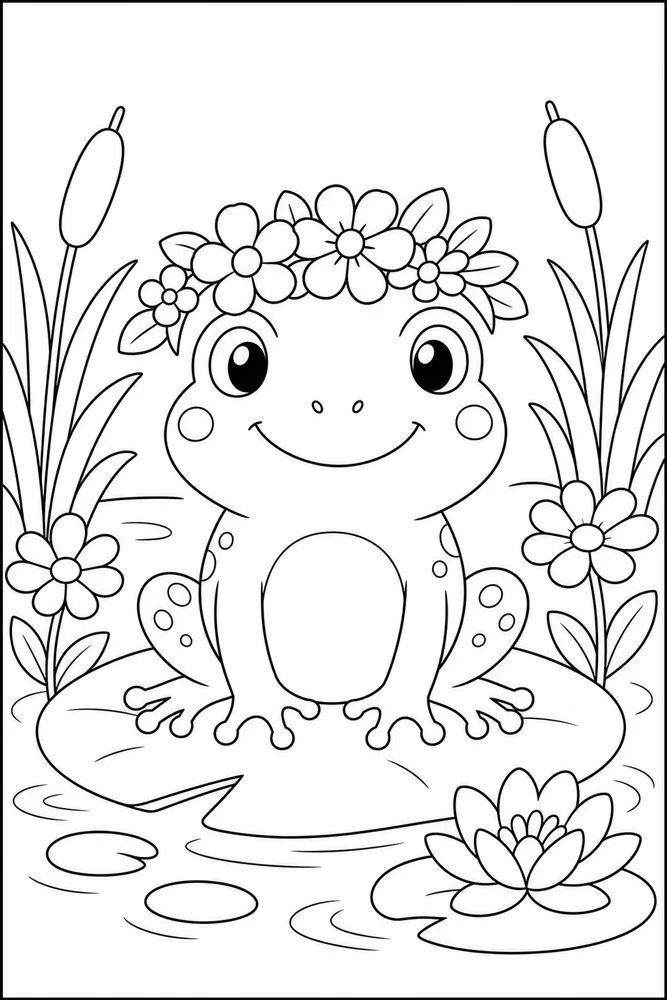Cute Frog Frog Flower Crown coloring page