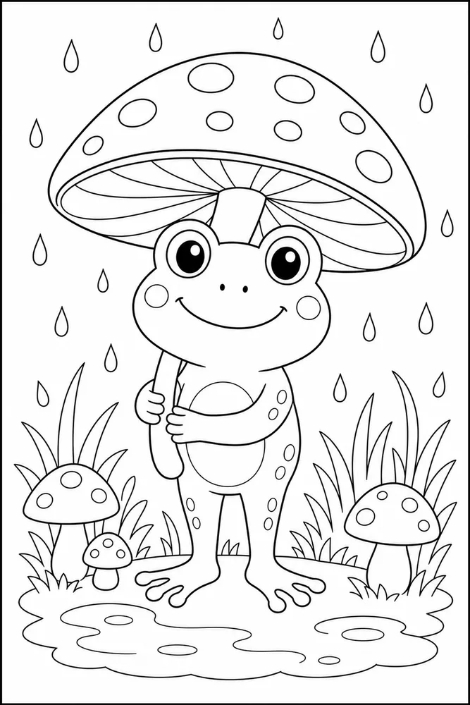 Cute Frog Frog Mushroom Umbrella coloring page