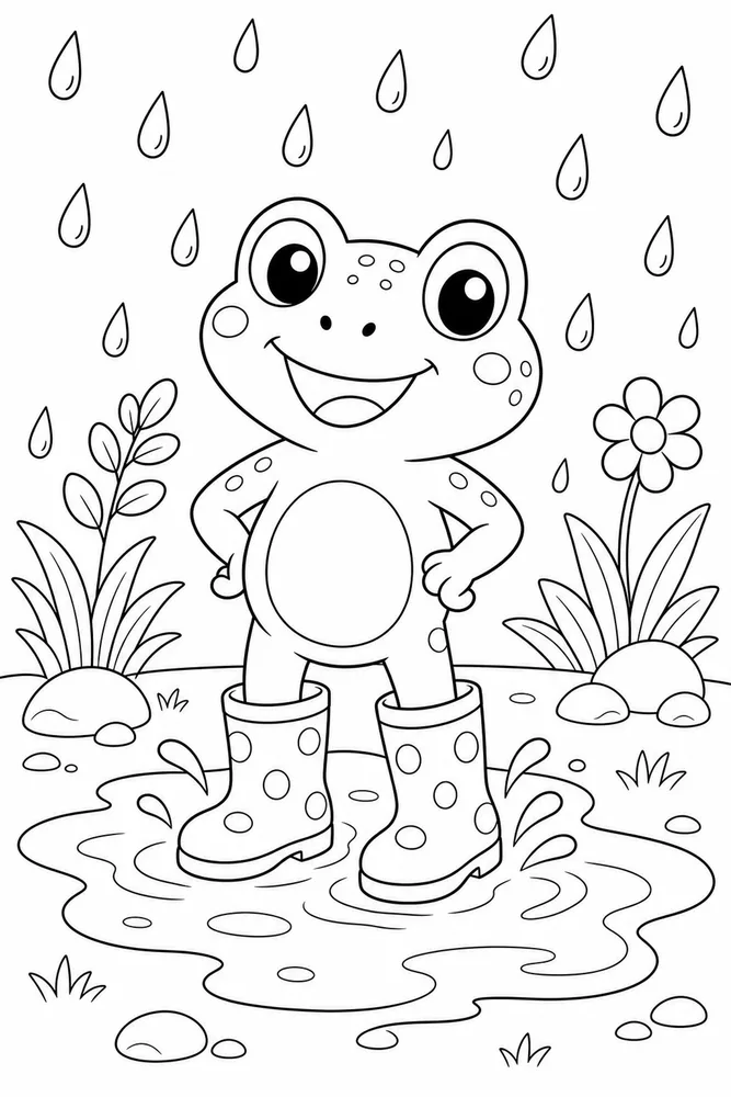 Cute Frog Frog Rain Boots coloring page