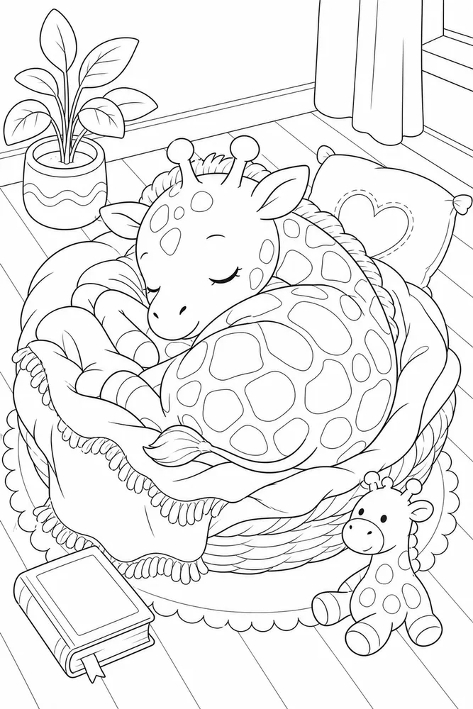 Cute Giraffe Cute giraffe cozy indoor moment coloring page